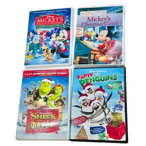 Lot 4 DVD Christmas Movies Mickey Mouse Shrek Penguins Holiday Family Movies